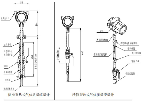 DN25熱式氣體質量流量計插入式結構圖